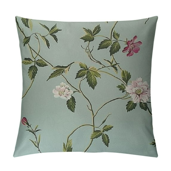 Creowell Floral Wallpaper Pink Flowers Green Leaves Print Pillow Covers for Couch Home Decor 1PC 12x12in