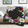 thumbnail image 1 of Creowell Floral Wreath Feminist Art Cross Stitch Flannel Blanket 30x40in, 1 of 7
