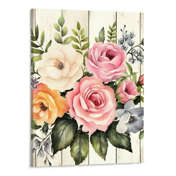 Creowell Flower Canvas Wall Art: Rustic Floral Watercolor Colorful Nature Botanical Picture Blossom Painting Chic Rose Prints Artworks for Bedroom Living Room Bathroom 16x20 inch