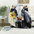 thumbnail image 1 of Creowell Flower Cow Watercolor Painting Print Throw Blanket for Bed Couch Car, Lightweight & Luxurious Velvet-Like Texture, All Seasons Blanket, 3 Sizes Available 40x50in, 1 of 6