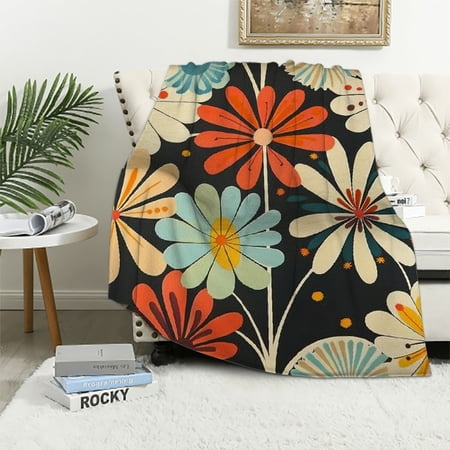 Creowell Flower Design Decorative Modernism Print Throw Blanket Flannel Hand/Machine Wash for All Seasons Super Soft Blanket 40x50in
