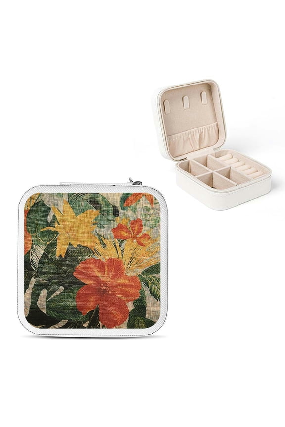 Flower Fabric Travel Jewelry Box for Necklaces Rings Earrings White