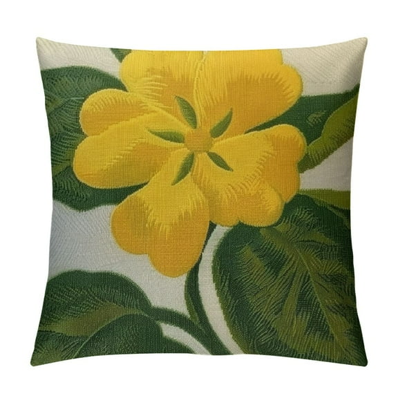 Creowell  Flower Farmhouse Decorative Throw Pillow Cover Cottage Floral Green Leaves Pattern, Canvas Cushion Case for Sofa Couch Bed Living Room( White