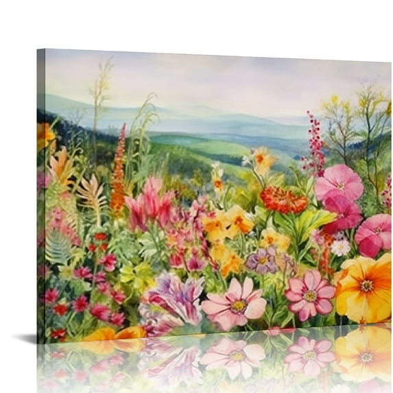 Creowell Flower Landscape Painting Wall Art, Colorful Floral Canvas Prints Picture Wall Decor, Watercolor Pink Rose Blossom Botanical Modern Artwork for Living Room Home Decoration 20x16 in/16x12 in