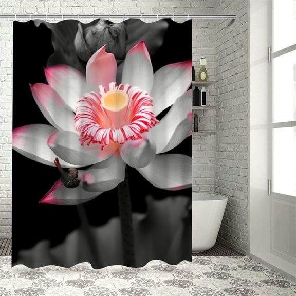 Creowell Flower Modern Waterproof Polyester Shower Curtain Set for Country Cottage & Farmhouse Bathroom Decor with Hooks 60x72