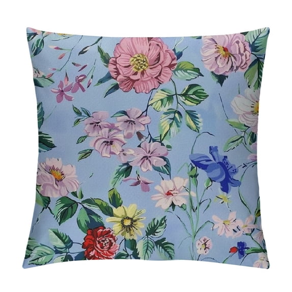 Creowell Flower Pillow Cases Garden Watercolor Floral Rose Rose Spring Light Blue Pillow Sham Throw Pillow Covers One Side Printing