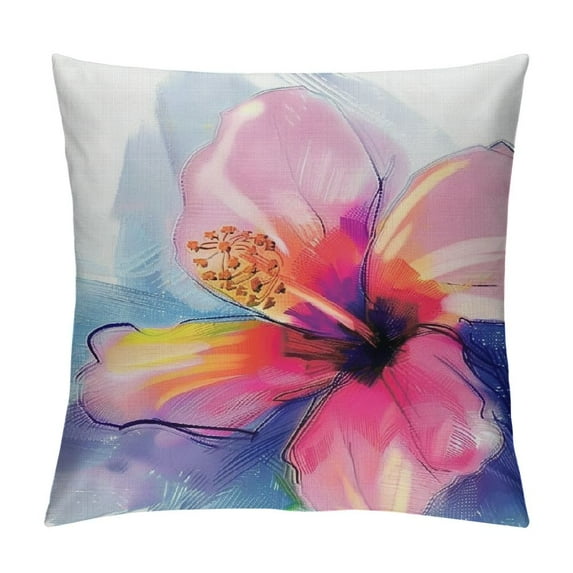 Creowell Flower Throw Pillow Cushion Cover, Hibiscus Flower in Pastel Abstract Colorful Romantic Petal Pattern Artwork Print, Decorative Accent Pillow Case, Pink Tones