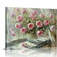 thumbnail image 1 of Creowell Flower in Vase Canvas Wall Art Pink Rose Peony Paintings Mason Jar Flower Picture Pink Floral Artwork Wall Decor for Living Room Rustic Flower Wall Canvas Farmhouse Floral, 1 of 6