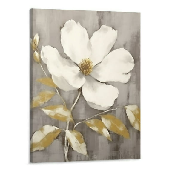 Creowell Flower Wall Art Bedroom: Living Room Bathroom Rustic White Magnolia Floral Picture Vintage Nature Botanical Painting Decor Gold Foil Print Vertical Blossom Artwork for Farmhouse- 16x20 Inches
