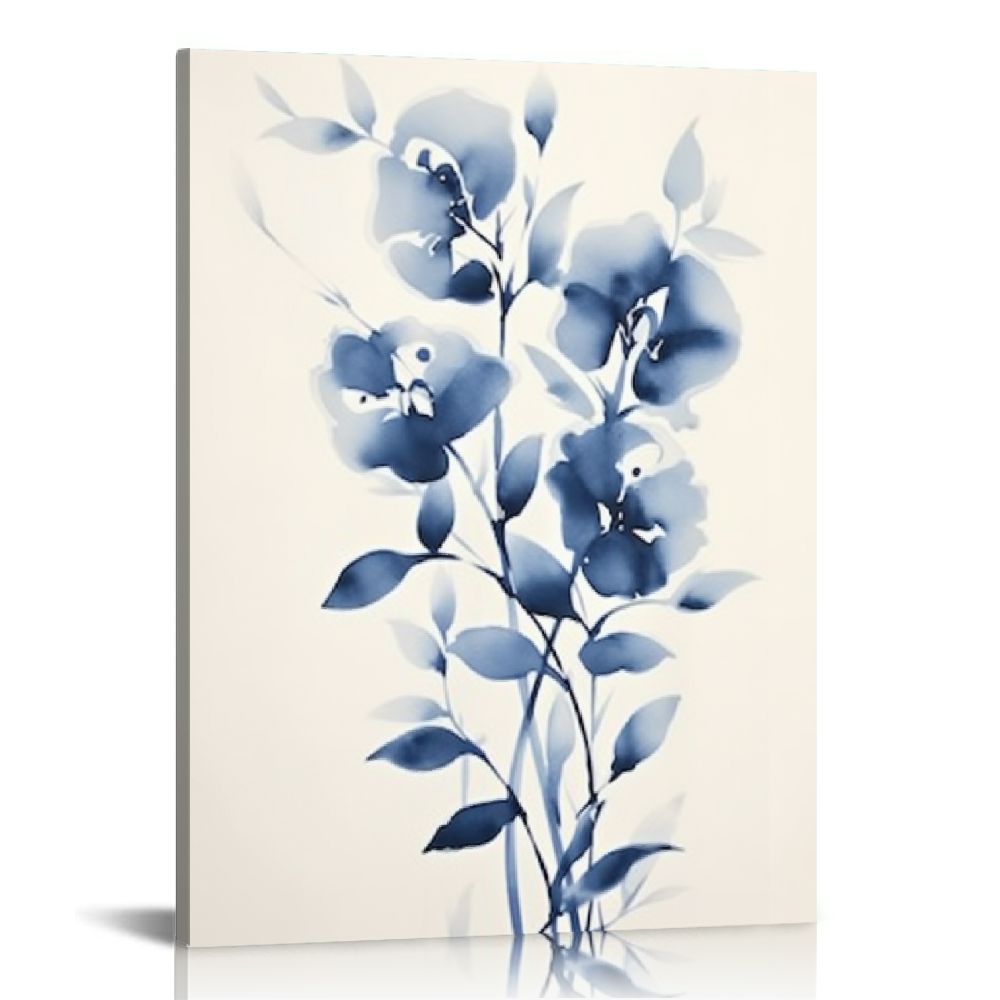 Creowell Flower Wall Art Prints Modern Blue Floral Painting Watercolor ...