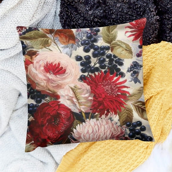 Creowell Flowered Fabric Blue Berries Flemish Baroque Pillow Case 18x18in