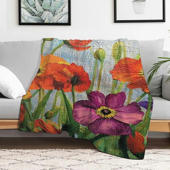 Creowell Flowers Arts Crafts Flannel Blanket Soft Warm Multi-Purpose 30x40in