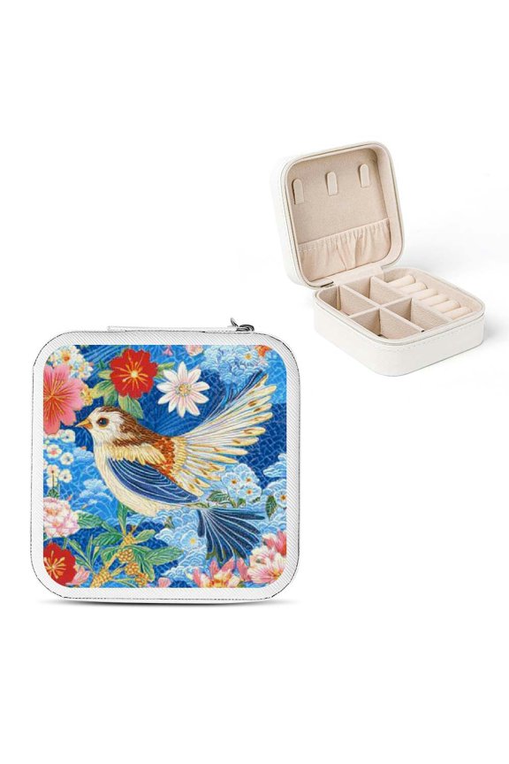 Flowers Bird Flexible Storage Jewelry Box Travel Essential White