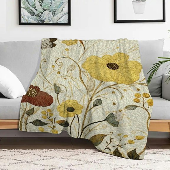 Creowell Flowers Dragonfly Arts and Crafts Movement Durable Soft and Warm Flannel Blanket for Sofa, Travel, Camping, Bed, Chair - Decorative Gift Blanket for All Seasons 30x40in