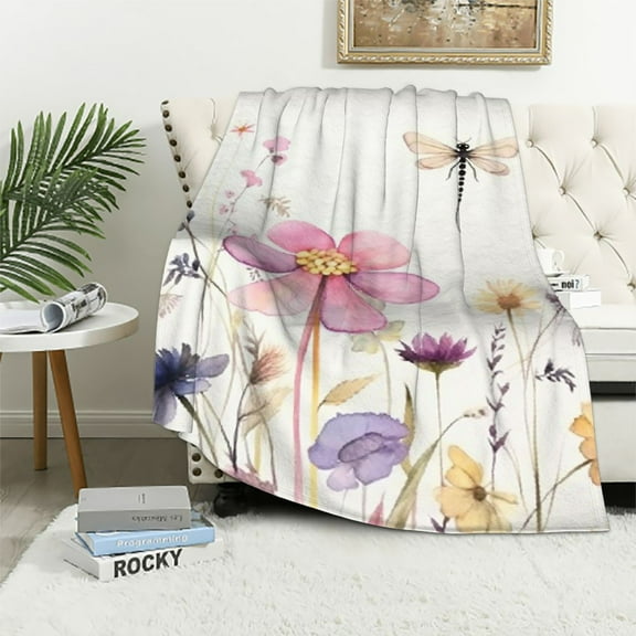 Creowell Flowers Dragonfly Soft Cozy Printed Blanket & Throw All Seasons Lightweight Blanket 40x50in