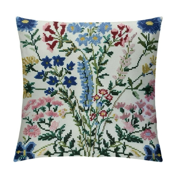 Creowell Flowers Embroidered Print Pillow Covers for Couch Square Design Short Plush Square 1PC 12x12in