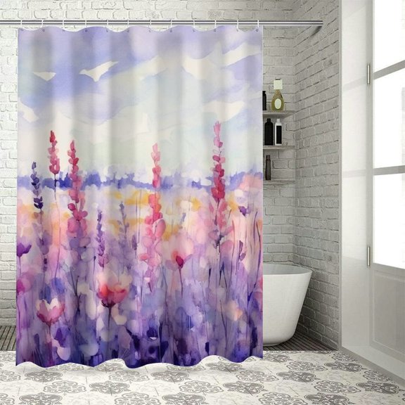 Creowell Flowers Field Sky Modern Waterproof Shower Curtain Set with Hooks for Country Cottage & Farmhouse Bathroom Decor 100% Polyester Fiber Chic Design 36x72