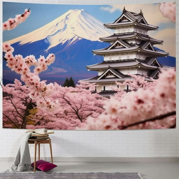 Creowell Flowers Japanese Style Tapestry Wall Decor Blanket for Home Dorm Art Short Plush 40x30inch
