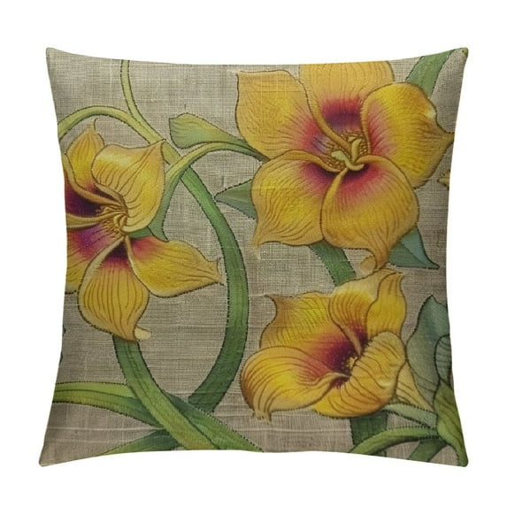 Creowell Flowers Linen Background Art Nouveau Modern Rustic Decorative Couch Pillow Cases Square 1PC Throw Pillow Cover Home Decor 24x24in