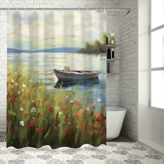 Creowell Flowers Modern Waterproof Shower Curtain for Country Cottage & Farmhouse Bathroom Decor Polyester Fiber Home Bathtubs Bathroom Curtain with Hooks 60x72