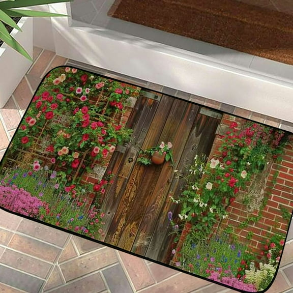 Creowell Flowers Outdoor Doormat for Home Entrance Outside Entry Front Door Mat with Anti-Slip Recycled Rubber Backing and Burlap Felt Top 19.68*39.37 in