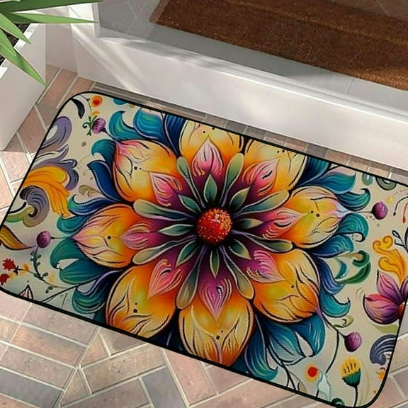 Creowell Flowers Outdoor Doormat for Home Entrance Outside Entry Front Door Mat with Anti-Slip Recycled Rubber Backing and Burlap Felt Top 19.68*39.37 in