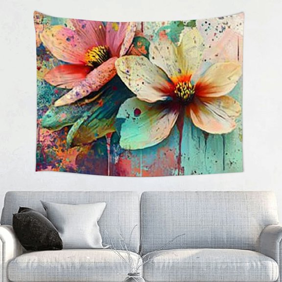 Creowell Flowers Paint Splatters Drip Effect Wall Hanging Tapestry 40x30in
