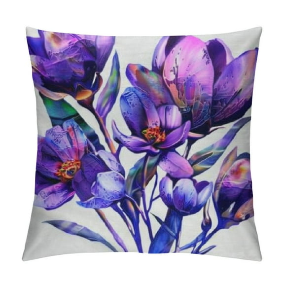 Creowell Flowers Purple Pillow Covers for Couch Sofa Indoor Outdoor Square High-Quality 1PC 12x12in