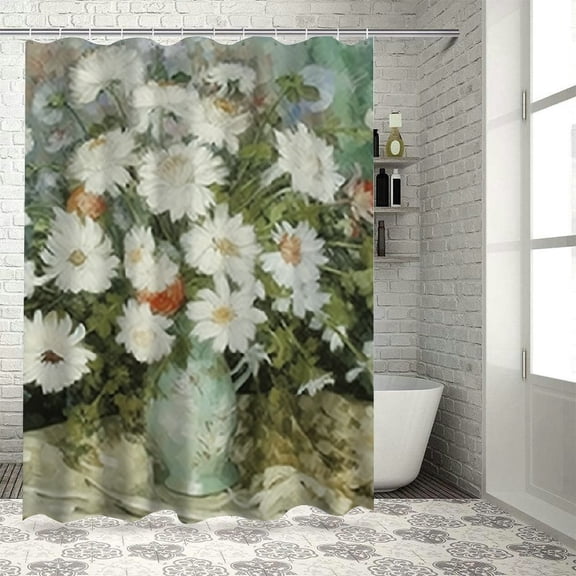 Creowell Flowers Quick-Drying Shower Curtain Set with Hooks, 100% Polyester Fabric, Home Bathroom Decoration, Washable Curtain for Bathtubs 36x72
