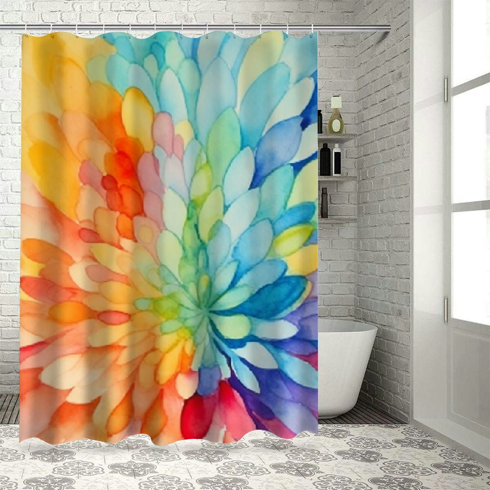 Creowell Flowers QuickDrying Shower Curtain Set with Hooks for Home