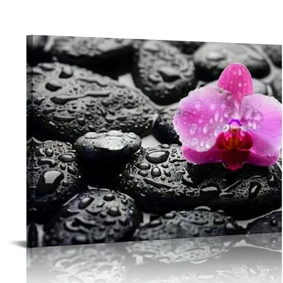 Creowell Flowers Rocks Water Droplets Canvas Wall Art Decor 16x12in
