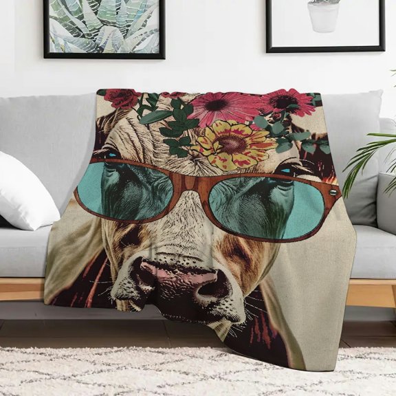 Creowell Flowers Sunglasses Grunge Flannel Blanket for Couch Bed Sofa, Durable Soft and Warm Fuzzy Cozy Blanket, Multifunctional for Sofa, Travel, Camping, Bed, Chair, All Season Gift Blanket 30x40in