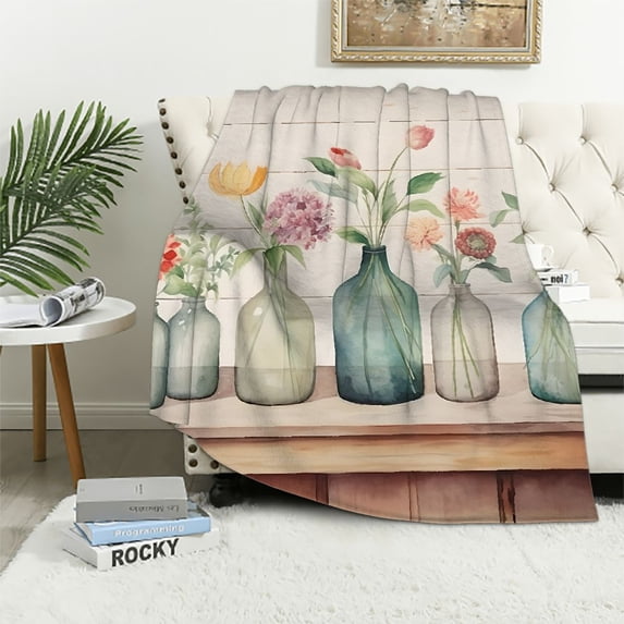 Creowell Flowers Throw Blanket for Couch Sofa Bed All Seasons Camping School - Excellent Hand Feel Lightweight Flannel Blanket 60x80in