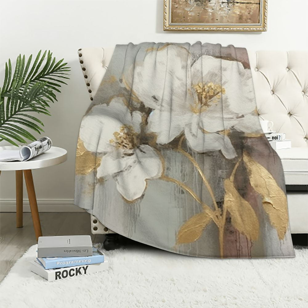 Creowell Flowers Throw Blanket for Sofa Couch Cozy Flannel Travel