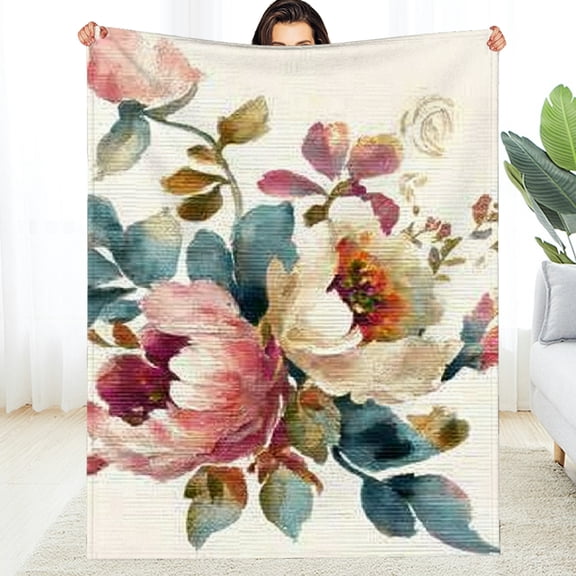 Creowell Flowers Watercolor Rococo Fuzzy Fluffy Soft Cozy Blanket 30*40in