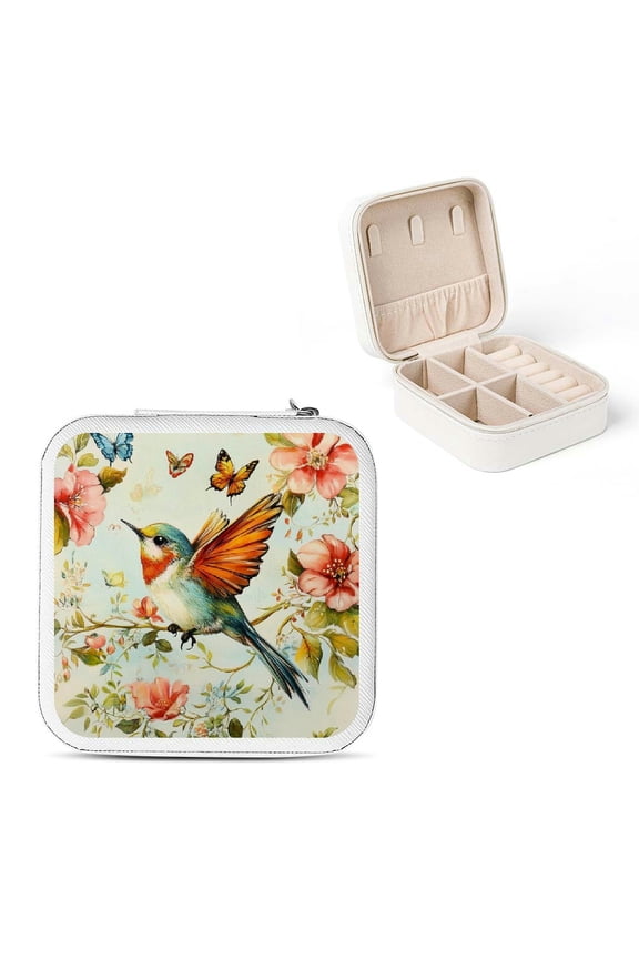 Flowers and Butterflies PU Leather Jewelry Box for Bridesmaid Gifts and Travel Essential White