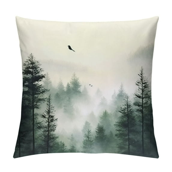Creowell Foggy Forest Trees Landscape Printed on Both Sides Plush Pillowcase (1 Piece) White