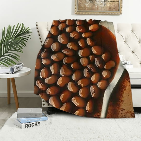 Creowell  Food Bean Blanket Cozy Soft Lightweight Flannel Throw Blanket for Bed Sofa Travel All Season White