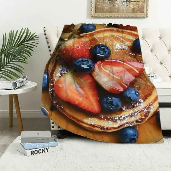 Creowell Food Delicious Pancakes Blanket Cozy Soft Lightweight Flannel Throw Blanket for Bed Sofa Travel All Season White