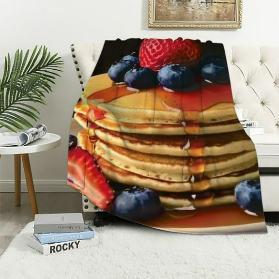 Creowell  Food Delicious Pancakes Blanket Cozy Soft Lightweight Flannel Throw Blanket for Bed Sofa Travel All Season White