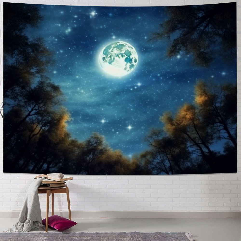 Creowell Forest Galaxy Starry Tapestry for Bedroom Ceiling, Blue Space ...