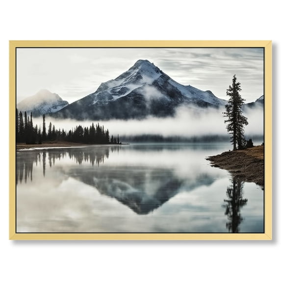 Creowell Forest Mountain Art Canvas Picture - Landscape Nature Shadow Lake Painting Modern Snowy Misty Mountains Wall Print with Pine Tree Artwork for Living Room Office 16x12in / 20x16in