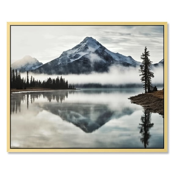Creowell Forest Mountain Art Canvas Picture - Landscape Nature Shadow Lake Painting Modern Snowy Misty Mountains Wall Print with Pine Tree Artwork for Living Room Office 16x12in / 20x16in