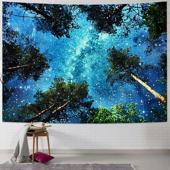 Creowell Forest Starry Tapestry Wall Hanging 3D Printing Forest Tapestry Galaxy Tapestry Forest Milky Way Tapestry Tree Tapestry Night Sky Tapestry Wall Tapestry for Dorm Living Room 60x50inch