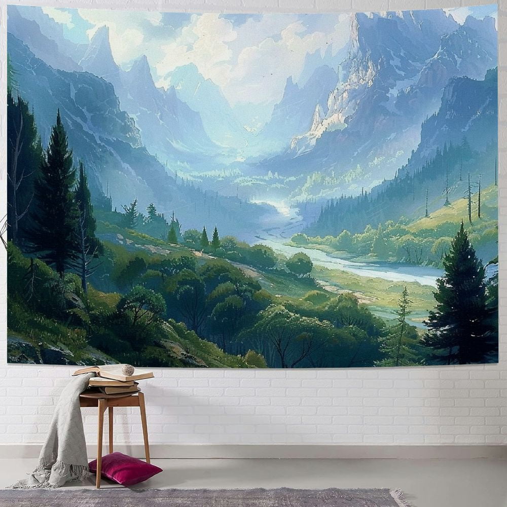 Creowell Forest Tapestry for Bedroom Aesthetic Nature Foggy Mountain ...