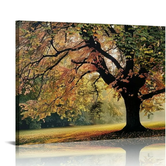 Creowell Forest Wall Art Large Old Tree Morning Sunrise Sunshine Over Forest Printed Picture on Canvas for Bedroom Wall Decor Modern Fall Landscape Painting Artwork 20x16 in/16x12 in