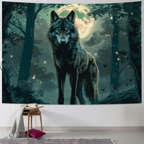 Creowell  Forest Wolf moonlight Tapestry Wall Hanging Art Deco Tapestries for Bedroom Living Room Dorm 40x30inch