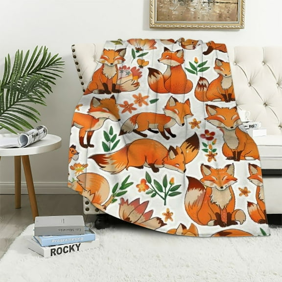 Creowell Fox Blanket Gift - Cute Blankets for Girls & Boys - Orange Soft Fuzzy Throw for Couch, Office
