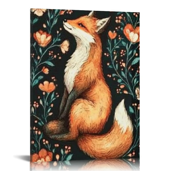 Creowell Fox Flowers Print Canvas Wall Art Home Decor 12x16 16x20 16x20in