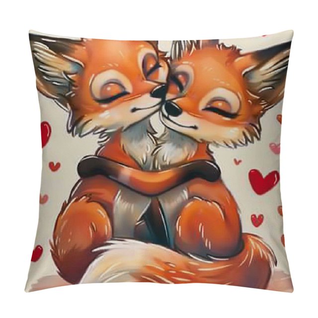 Creowell Foxes Hugging Hearts Decorative Square Throw Pillow Covers